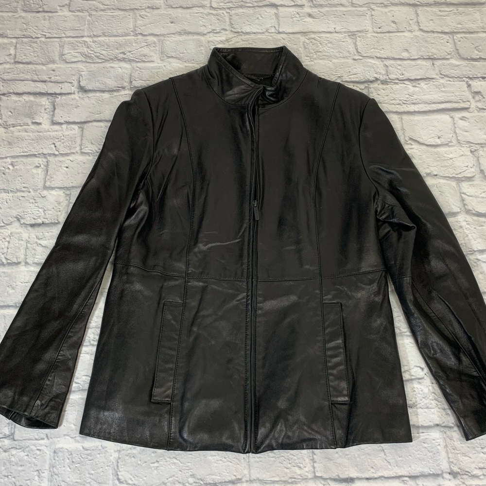 Calvin Klein Leather Jacket Size Large Black Pockets Lined  NWOT NEW